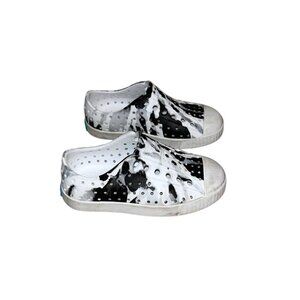 Native Jefferson Boys Black & White Tie Dye Marble Casual Slip On Shoes Size C7